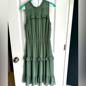 Size Small, Monteau olive green Swiss “dot”,below knee dress.